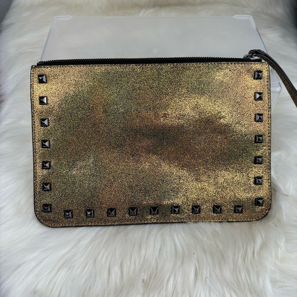 RENECCA MINKOFF KERRY STUDDED GOLD GLITTER CLUTCH BAG - Picture 1 of 15